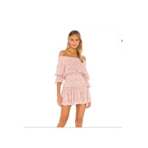 Misa Los Angeles Pink Ruffled Off-Shoulder Mini Dress